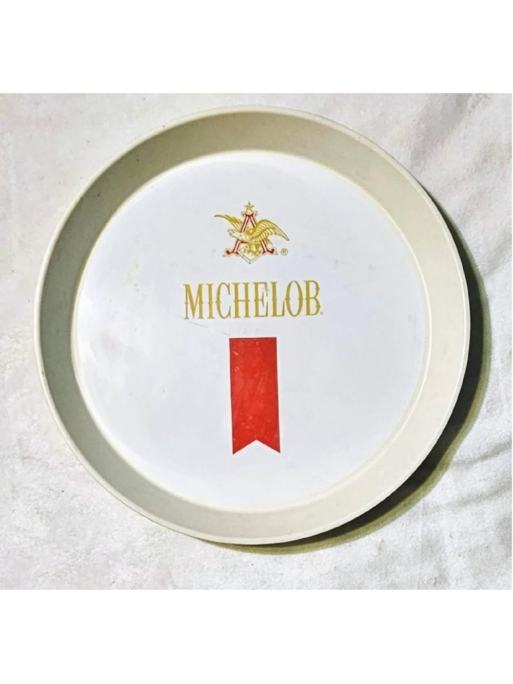 Vintage Circle MICHELOB Beer Bar Serving Tip Tray White W ANHEUSER BUSCH LOGO